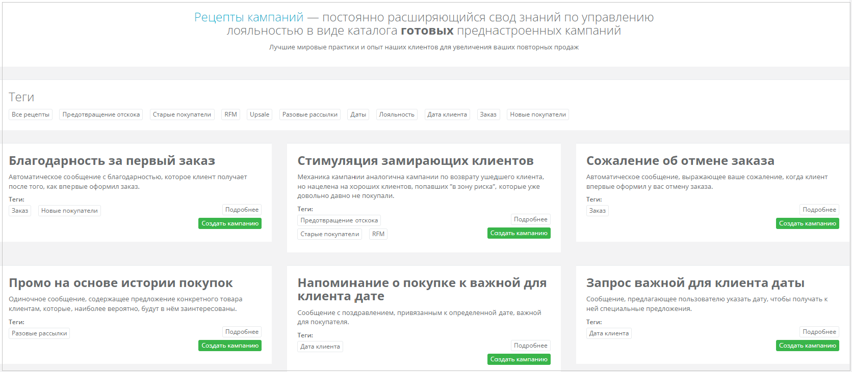 Рецепты кампаний - Loymax